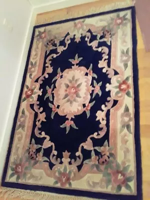 Vintage Oriental Wool Rug Throw Area 4' X 6' Approx + 3 In Fringe Floral Design  • $34.97