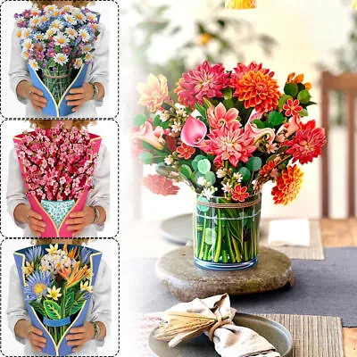 3D Pop Up Flower Greeting Cards Multi-Style Bouquet Birthday Card Postcard Gifts • £6.99