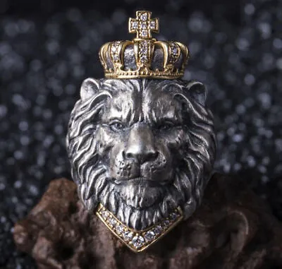 Men's Vintage Casting Black Silver Stainless Steel Lion Head Ring Band • $2.70