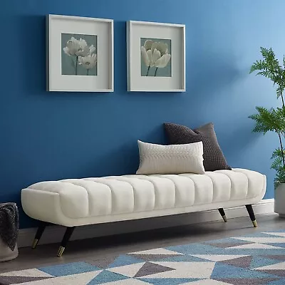 Modway Adept Mid-Century Modern Velvet Upholstered Tufted Accent Bench In Ivory • $462.61