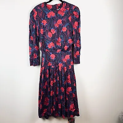 £0.81 • Buy VTG Jessica Howard Sz 12 Pink Rose Blue Paisley Floral Blouson Long Sleeve Dress