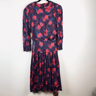 £0.81 • Buy VTG Jessica Howard Sz 12 Pink Rose Blue Paisley Floral Blouson Long Sleeve Dress