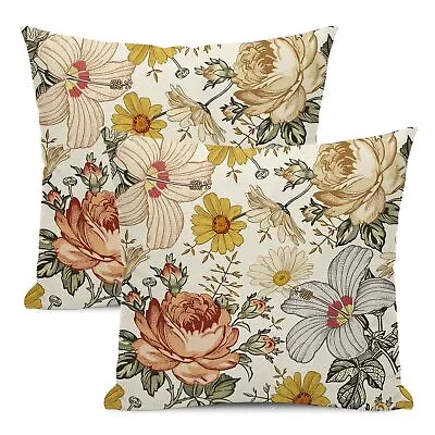 Spring Pillow Covers 18x18 Set Of 2 Vintage Hibiscus Rose Chamomile Floral Th... • $24.12