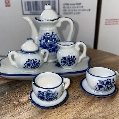 Vintage Blue Floral Mini Child’s 10 Pc China Tea Set W  Underplayed  Thailand • $12.02