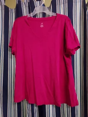 J. Jill 100% Pima Cotton Short  Sleeve  Top Sz XL Pink V-Neck Pullover • $10