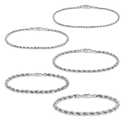 10K White Gold 2mm-5mm Diamond Cut Rope Chain Bracelet Mens Womens 7  8   9  • $77.99