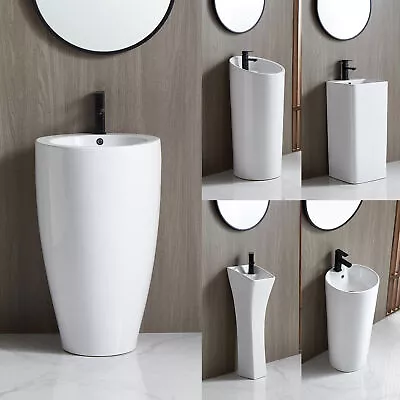 Eridanus Freestanding Pedestal Sink White Ceramic Single Tap Hole Bathroom Sink • $256.99