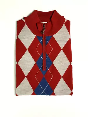 Peter Millar Zip Golf Vest Mens Large Luxury 100% Merino Wool Argyle Flawed • $27.99