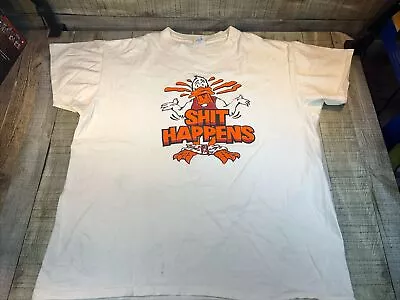 VINTAGE 1980s DUCK “SH*T HAPPENS” TOPHALF SINGLE STITCH POCKET T-SHIRT (Size:XL) • $65