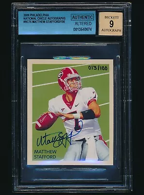 2009 Philadelphia National Chicle Autograph Matthew Stafford RC BGS Altered /100 • $275
