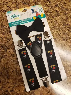 Disney Baby Infant/Toddler Mickey Mouse Bow Tie Suspenders Set NEW Black • $15.50