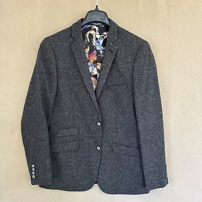 Men's Paisley & Gray Slim Fit Sports Coat Blazer 42R Herringbone Black • $29