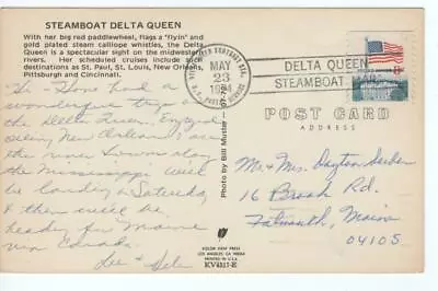 Color Postcard Delta Queen Contract Station Cancel Steamship Delta Queen 1974 • $3.50