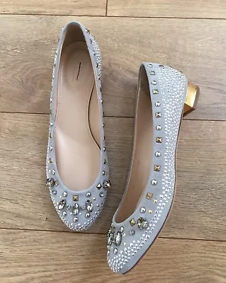 New JCrew Collection Janey Crystal And Stud Flats Grey Suede Shoes Sz 7.5 02049 • $299