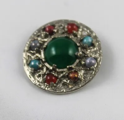 Vintage Celtic Multi Color Stones Silver Tone Brooch Pin • $8.99