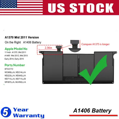 ✅A1406 A1495 Battery For Apple MacBook Air 11 Inch A1370 Mid-2011 A1465 Mid-2013 • $23.89