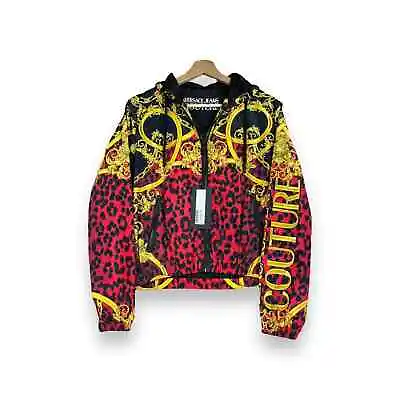 Versace Jeans Couture Wild Baroque Hooded Windbreaker New Red Animal Print XS 0 • $249.97