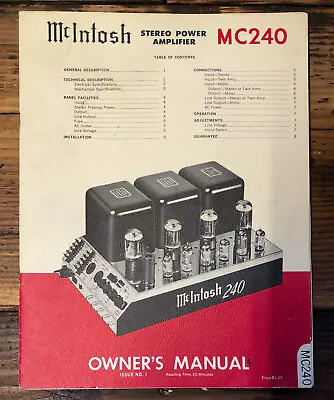 McIntosh  MC240MC-240 Amplifier   Owner / User Manual *Original* #1 • $74.97