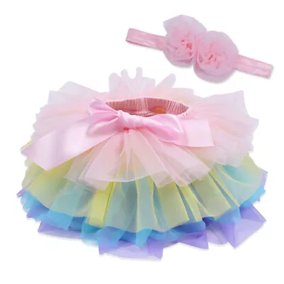 Baby Girls First 1st Birthday Party Outfit Tutu Skirt Costume Dress Headband UK • £8.92
