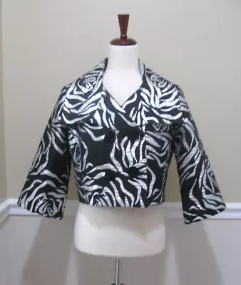 Cocktail Party Jacket Sz L Black Silver Metallic Lame' Fancy Buttons • $24