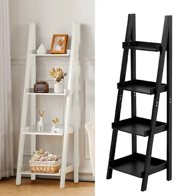 4 Tier Ladder Bookcase Wooden Storage Shelving Unit Display Stand Bookshelf Rack • £37.95