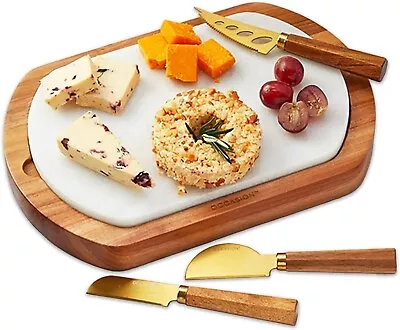 Oval Cheese Board & Knife Set With Removeable Marble Top - Gift Boxed • £28.99