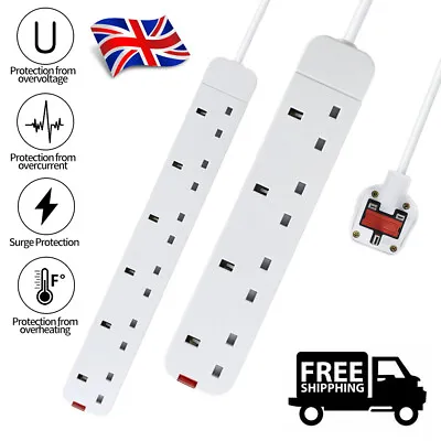 Electric Plug Sockets 4 6 Way Gang Extension Lead Cable Mains Power 2.5M White • £6.50