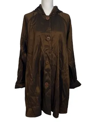 Maralyce Ferree Swing Coat Size Medium Brown Pockets Hood USA Maine Made • $50