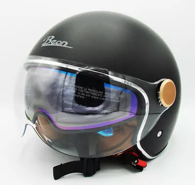 BEON Retro Classic 3/4 Open Face Black Helmet Moped Scooter Motorbike Sz Medium • $77