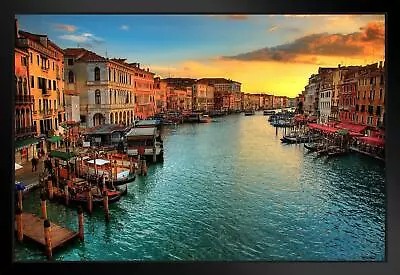 Sunset In Venice Italy Europe Photo Art Print Black Wood Framed Poster 20x14 • $39.98