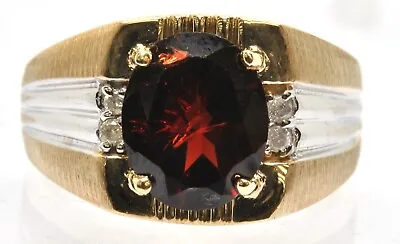 Men's 10k Yellow & White Gold Red Garnet January Gemstone Ring Estate Size 10.25 • $299.99