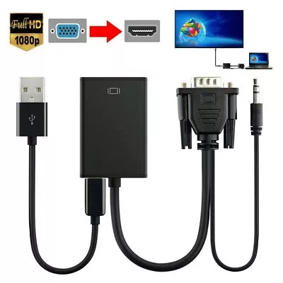 VGA To HDMI Converter 1080p HD Adapter Audio Cable For HDTV PC Laptop TV • $15.49