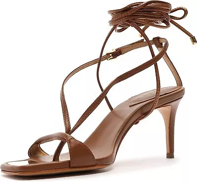 Schutz Vikki Lo Brown Ankle Strap Lace Up Open Toe Stiletto Mid Heel Sandals • $49.95