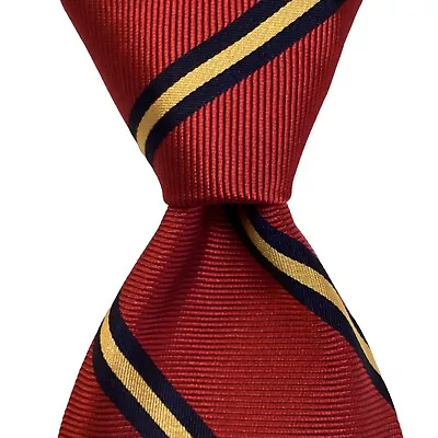 BREUER Men's 100% Silk XL Necktie ITALY Designer STRIPED Red/Blue/Yellow GUC • $34.99