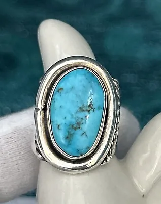 Vtg.Hand Made Southwestern Natural Turquoise Sterling Large Face Ring Size10 • $92