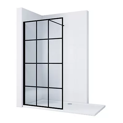 Black Walk In Shower Enclosure Wet Room Screen 8mm Tempered Glass Corner Cubicle • £125.99