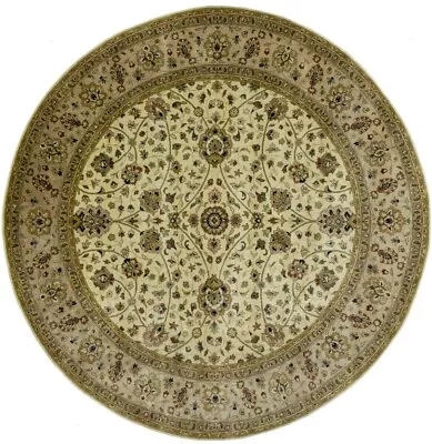 Floral Classic Style Beige Cream 8X8 Handmade Oriental Round Rug Decor Carpet • $1934.99