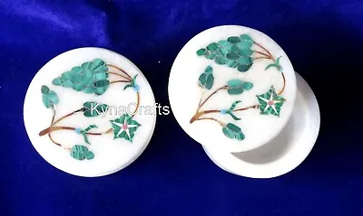 2.5 Inches Malachite Stone Inlay Work Pin Box Stone Jewelry Box Set Of 2 Piece • $89.10