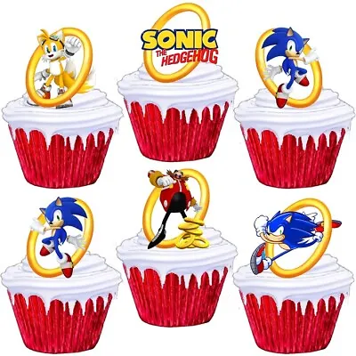 Sonic The Hedgehog Stand Up Cup Cake Toppers Edible Birthday Party Decorations • £2.25