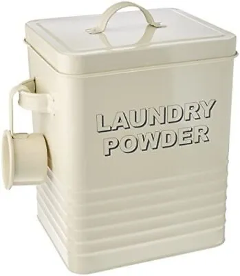 Vintage Retro Style Enamel Cream Laundry Powder Storage Container Tin • £18.95