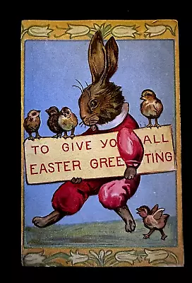 Dressed Bunny Rabbit With Chicks~Antique~Embossed~ Easter Postcard~h346 • $12