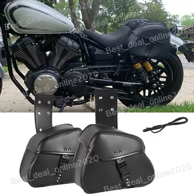 2x Motorcycle PU Leather Saddle Bags For Yamaha V-Star XVS 250 650 950 1100 1300 • $62.71