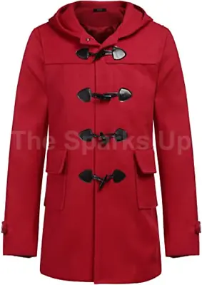 Mens Duffle Hooded Long Coat Classic Winter Outerwear Red Overcoat Jacket • $91.80