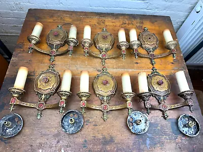 6 C.1920 RADIANT Lamp Co. BRASS Sconce Light Fixtures Maine Funeral Home • $593.10