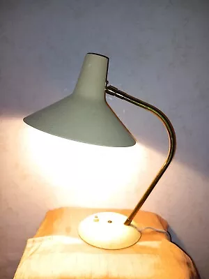 Mid Century Modernist Eames Era Yelow Metal And Brass Table Lamp For SIS - 1950s • $250