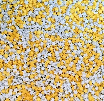 MINI GLIMMER GOLD & SILVER STARS Edible Sugar Cupcake Sprinkles Cake Decoration • £3.95