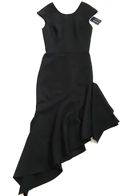 NWT MILLY Deep V-back Cascade In Black Italian Cady Asymmetrical Dress 0 $525 • $92