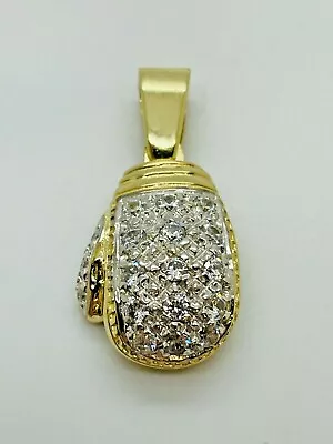 9ct Yellow Solid Gold CZ Boxing Glove Pendant • £475