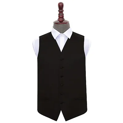 DQT Satin Plain Solid Black Formal Tuxedo Mens Wedding Waistcoat S-5XL • £15.99