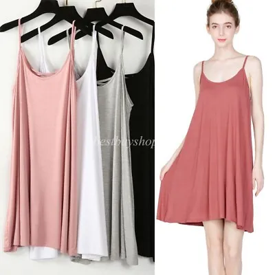 Women Loose Cami Tank Dress Camisole Basics Slip Underwear Plus Size Tunic Dress • $12.90